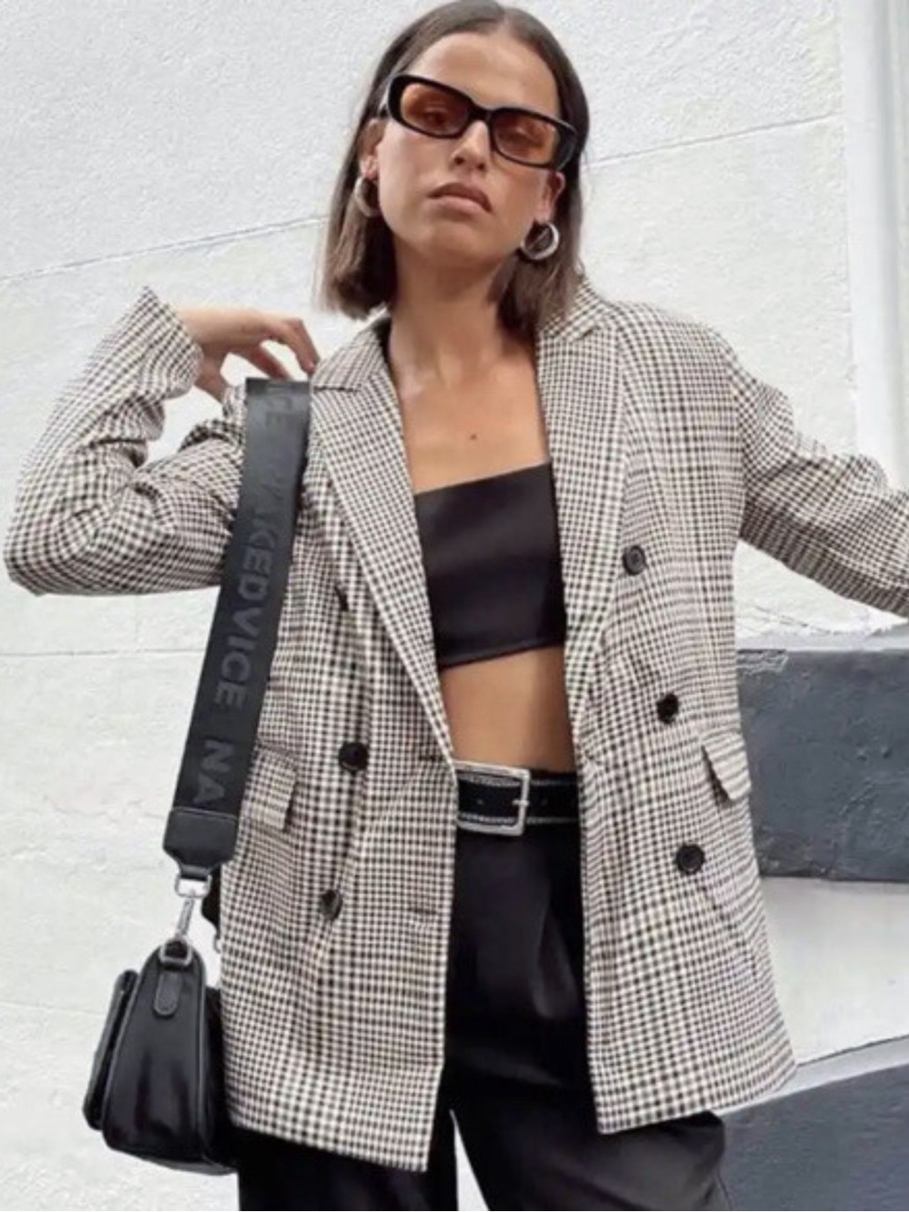 Princess Polly Houndstooth Double Breasted Blazer 4 Grey Fall Preppy Academia